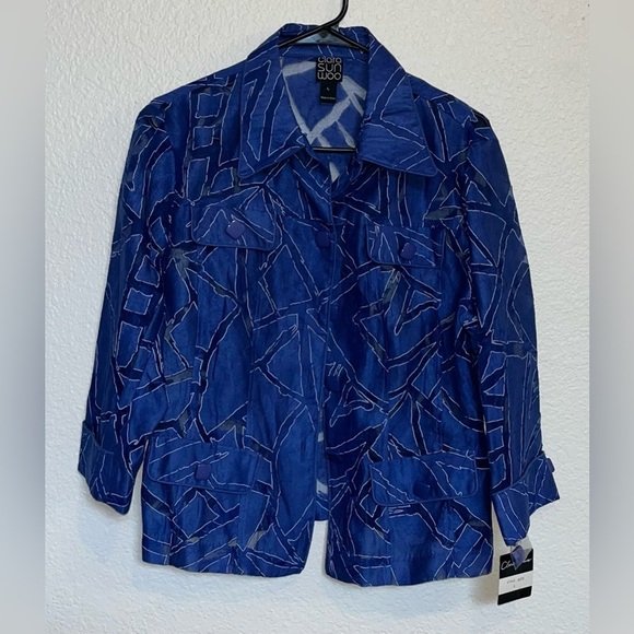NWT CLARA SUN WOO Women’s L Royal Blue Lightweight Linen Blend Blazer - Picture 1 of 4